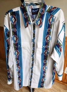 VINTAGE Wrangler Aztec Checotah Long Sleeve Pearl Western Snap Shirt Sz XXL*READ - Picture 1 of 13