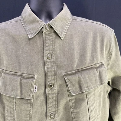 VTG Eastern Mountain Sports Shirt Men M Olive Green Canvas Button Up Long Sleeve - Image 1 of 4