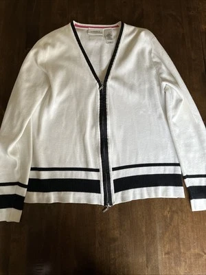 Suéter de golfe Liz com zíper preto branco golfe médio preppy escritório tênis academia - Imagem 1 de 4