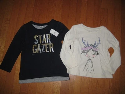 全新 GAP 女孩 批量 2 件 长袖 象牙色 蓝色 刺绣上衣 天使闪光 2T 2 岁 — 第 1/4 张图片