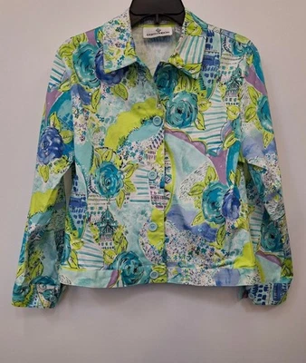 Женский блейзер Erin London зеленый синий на пуговицах эластичный размер S - Изображение 1 из 4