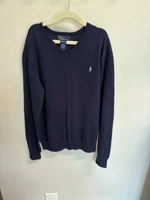 Polo Ralph Lauren Knitted V Neck Navy Blue Sweater BOYS 12-14 - Image 1 of 4