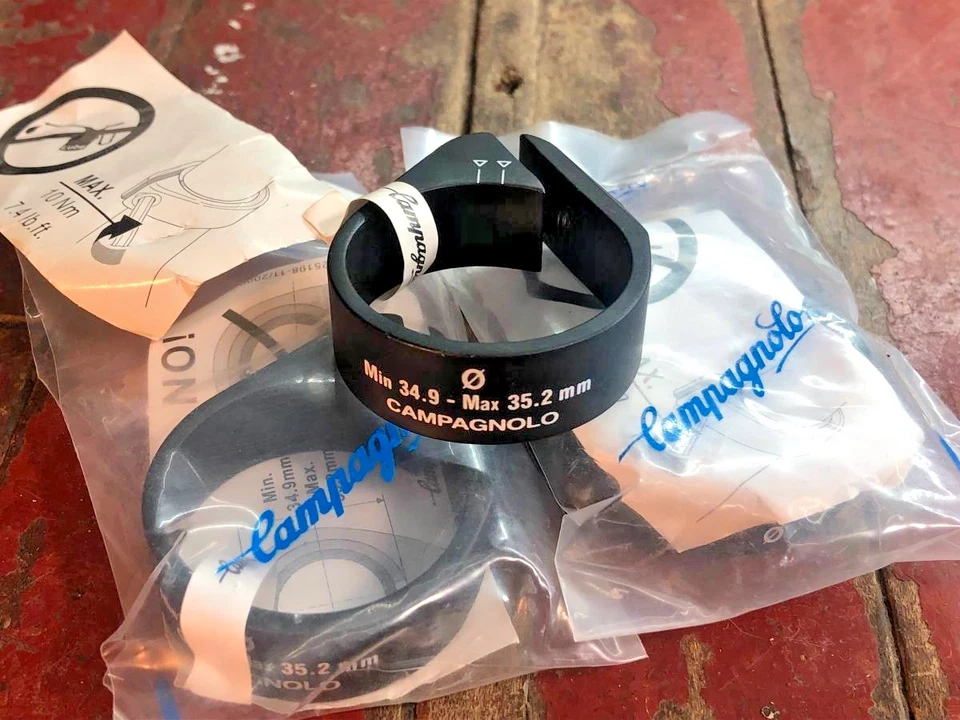 全新 Campagnolo 座杆夹 34.9-35.2 毫米 铝 黑色 工厂包 意大利 — 第 1/1 张图片