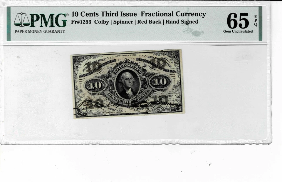 10 Cent Fractional Currency note-fr.1253--(3rd Issue) PMG GEM 65 EPQ - Image 1 of 4