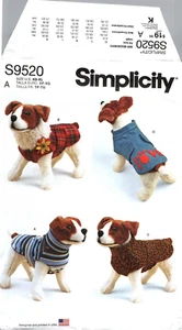 SIMPLICITY Sewing Pattern S9520 DOG COATS ALL SIZES NEW UNCUT 4 DESIGNS - Picture 1 of 2