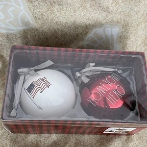 Rae Dunn Glass Christmas Ornaments USA Flag & Hometown Hero - Picture 1 of 1