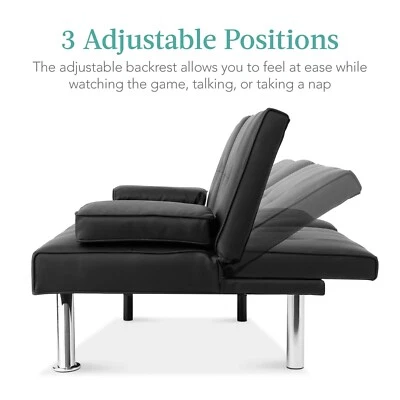 Best Choice Products Modern Faux Leather Fold Down Convertible Futon Sofa Bed... - Image 1 of 4