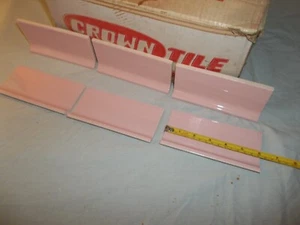Vtg 1960's NEW Unused Lot Of 6 CROWN VENETIAN PINK CERAMIC BASE WALL TILES 6"x3" - Picture 1 of 9