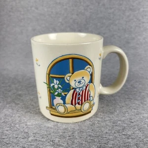 Vintage Otagiri Japan Teddy Bear Brown Tan Striped Shirt Pottery Coffee Mug - Picture 1 of 7