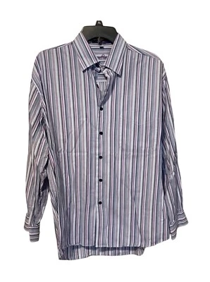 Camisa Para Hombre Alan River Grande Manga Larga Abotonada Multicolor Rayas Foto 1 de 4