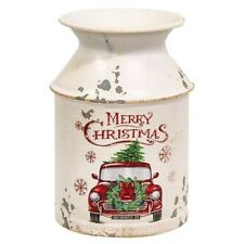 Distressed Metal Merry Christmas Truck Milk Can