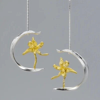 925 Silver Artisan Handmade The Zahyr Palm Tree Earrings S12 - Image 1 of 4