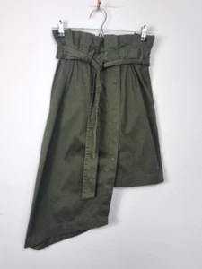 ZARA high waist paperbag belted skirt size XS (6-8) khaki asymmetrical hem - Picture 1 of 7