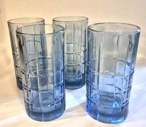 Anchor Hocking Tartan Blue Iced Tea Tumblers Glasses 16 OZ Vintage Set Of 4 EUC - Picture 1 of 6