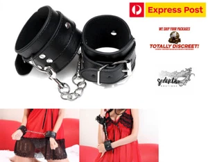 Police Leather Handcuffs Hens Cuffs Hand Party Costumes Sexy Play Bondage BDSM - Picture 1 of 6