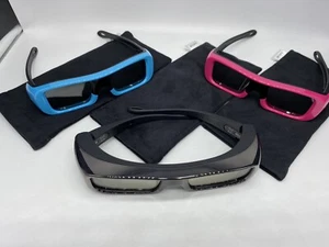 3x Sony 3D Glasses w Pouches Lot Black TDG-BR100 Blue & Pink TDG-BR50 Excellent - Picture 1 of 11