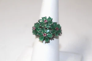 Anillo Esmeralda, Espinela Rosa Mahenge Talla 7 Forma Floral, Plat/SS TGW 3.680 NUEVO SIN ETIQUETAS - Imagen 1 de 11