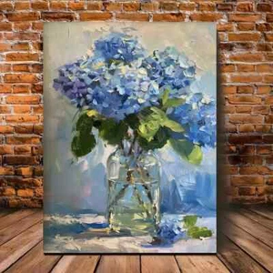 Blue Hydrangea Oil Painting Wall Art  Canvas Unframed/Framed - Bild 1 von 7