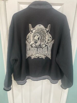 VTG Avirex Black/Grey Varsity Jacket Indian Head 3XL Silver 1975-2000 Equinox - Image 1 of 4