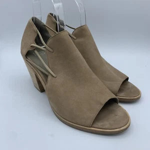 Eileen Fisher Nilkki Beige Nubuck Leather Womens 9.5 Block Heel Peep Toe Bootie - Picture 1 of 6