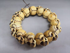 Tibet Handmade Natural Yak Horn Carved Into A Skeleton Red Rope Bracelet