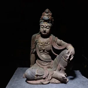 Chinese Old Wood Carved Bodhisattva Kwan-yin Statue Wooden Painted Sculpture Art - Picture 1 of 12