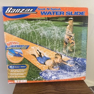 BANZAI 16' x 30" Soak 'N Splash WATER SLIDE kids outdoor orange lawn waterslide  - Image 1 of 4