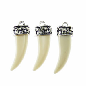 8pcs Jewelry Making Silver Alloy Elephant White Resin Ivory Pendant Charms 53332