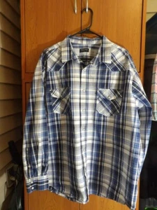 Double Pump Men's Western Shirt 2XL Blue Plaid Long Sleeve Pearl Snap NWT New - Picture 1 of 7