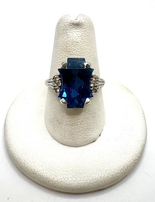 Anillo Oro Blanco 10k Corte Fantasía Espinela Azul Y Topacio Blanco Talla 8.25 Foto 1 de 4