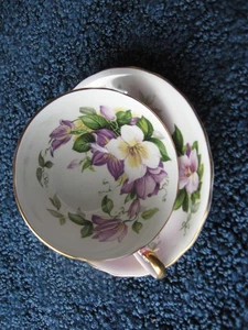 Clarence-Bone China-Cup and Saucer-England-purple & white flowers-gold trim - Picture 1 of 6