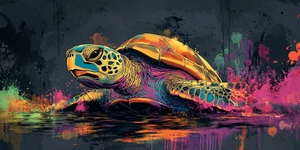 Canvas Art Colourful Turtle Purple Pink Yellow Wall Picture Poster Print - Picture 1 of 22