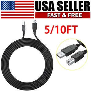USB 2.0 Printer Cable A to B Male for HP Canon Epson Dell Brother Scanner 10ft - Picture 1 of 5