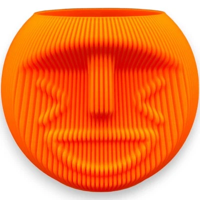 Vase Funny Face - Orange, lustige Vase mit Gesicht, rund, Blumentopf, Übertopf - Bild 1 von 4