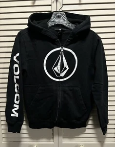Volcom Zip Up Hoodie Youth Black/White Logo Graphic Size Small (8) Pockets - Picture 1 of 8