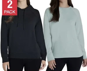🌤️ Eddie Bauer Women’s Crewneck & Hoodie, 2-Pack ULTRASOFT🆕2XL BLACK / Ocean - Picture 1 of 6