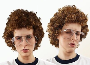 Napoleon Dynamite Movie Costume Wig & Glasses Curly Jewfro Curly Vote for Pedro - Picture 1 of 7