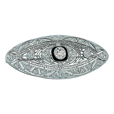 Simulated 3.30CT White Sapphire & Black Onyx Women's 935 Silver Beautiful Brooch - Image 1 of 4