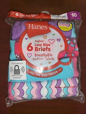 Hanes Girls Low Rise Briefs 6 pair Panties size 10 Multicolor - Image 1 of 2