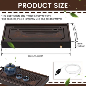 Bamboo Tea Tray Effortless to Clean Bamboo Tea Serving Plate Portable( - Picture 1 of 11