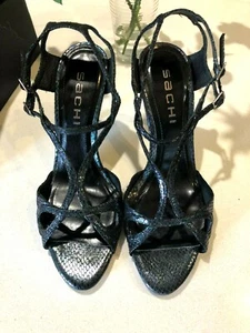 Vintage Sachi Designer 'Billie' Iridescent Leather Snakeskin Heel Shoes - 9 - Picture 1 of 8