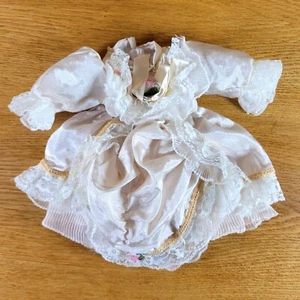 Vintage Hand Made Satin & Lace Fashion Doll Dress Pink & Gold Floral - Picture 1 of 5