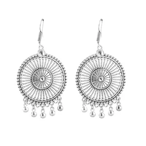 Vintage Handmade German Silver Earrings Oxidised Bohemian Tribal Dangle Jewelry - Picture 1 of 5