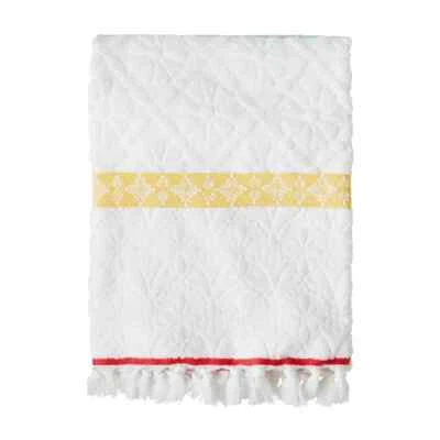 先锋女式浴巾雕刻条纹珊瑚 27"x52" 花卉棉黄色新品 — 第 1/4 张图片