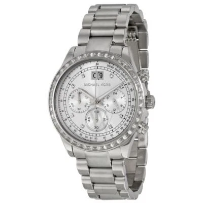 Nuovo Michael Kors Brinkley Color Argento, Cristallo, Glitz, Crono MK6186 - Immagine 1 di 3