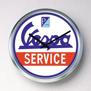 VESPA SERVICE Wanduhr Edelstahl lautlos Quarzwerk Mann Höhle Garage - Bild 1 von 12