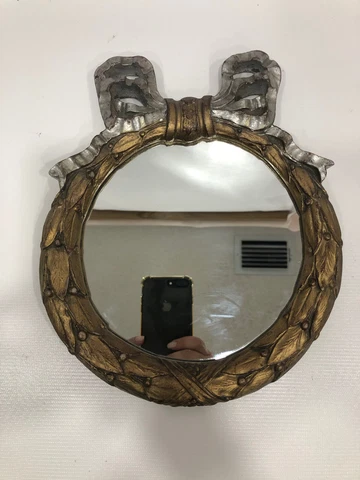 Vintage Gold/Silver Tone Wall Hanging Round Mirror Embossed Wreath Design Cover