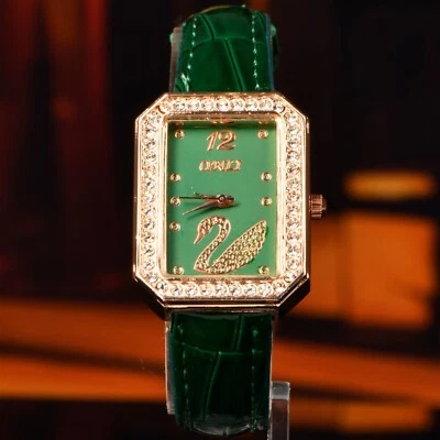 Nuevo Reloj de Moda Diamante Decoración Cuarzo Analógico Lujo Reloj de Pulsera Verde Leatheroid Foto 1 de 4