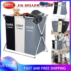 Large Divided Laundry Hamper Clothe Storage Sorter Basket Foldable Bag Organizer - Picture 1 of 13