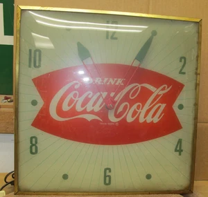 Vintage Coca-Cola Square Pam Lighted Advertising Clock, Works - Picture 1 of 8